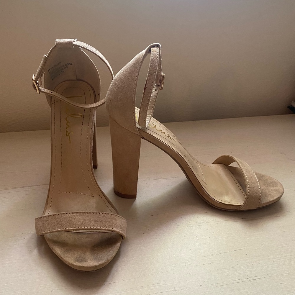 Lulu’s Taylor Natural Suede Ankle Strap Heel- Size 6.5 - Picture 1 of 5